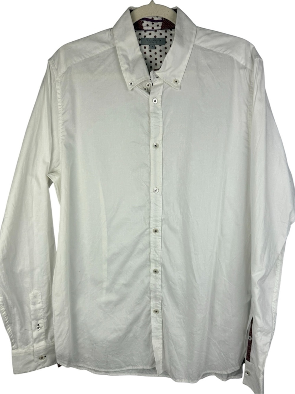 Ted Baker London Men's Size 5-XL White Jacquard Button Down Shirt Contrast Trim